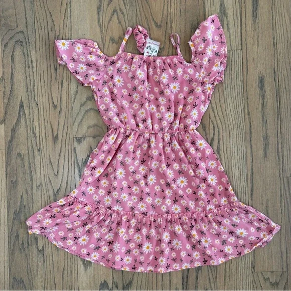 Jenna & Jessie Girls Pink Floral Off The Shoulder Kids Dress Size 10 - Picture 10 of 10